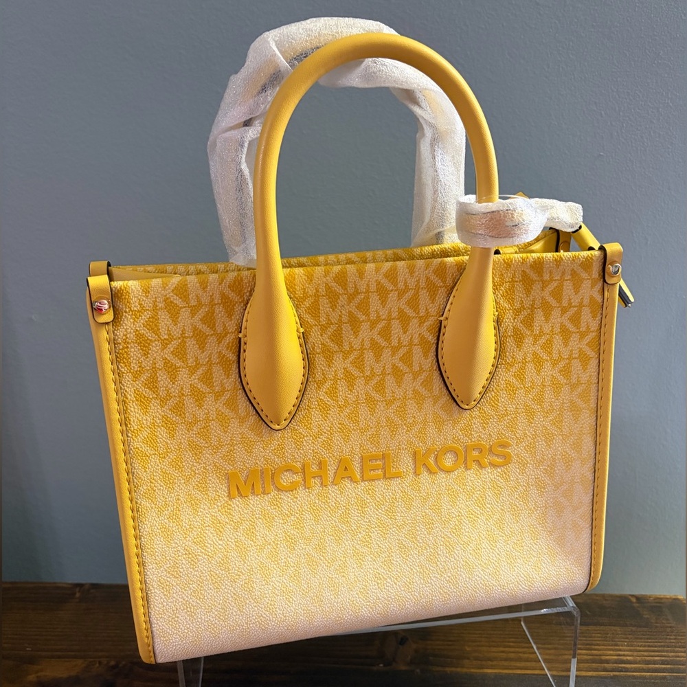 NWT Michael Kors Mirella Daisy Yellow Ombré Satchel with Detachable Strap - Picture 4 of 16